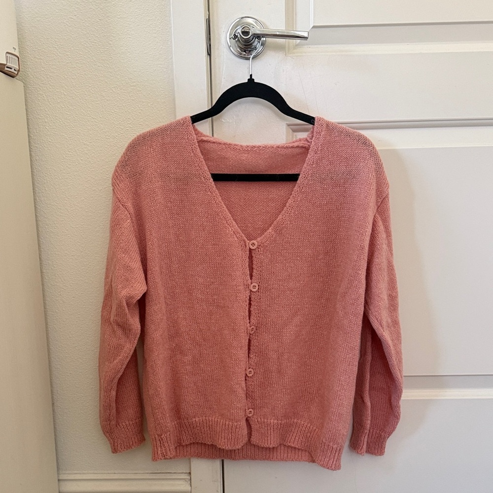 H&M Woman Pink V-Neck Button-Up Women's Sweater SMALL